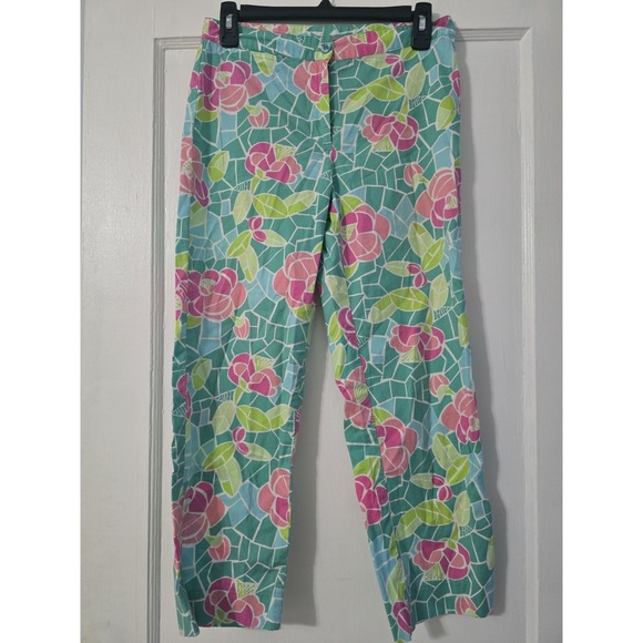 Lilly Pulitzer Pants - Lilly Pulitzer Liza Capri Pants Green Cote D‎ Azar Mosaic Size 4